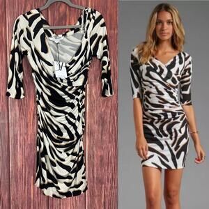 Diane Von Furstenberg Bentley SJ Dress Size 10 Black Zebra Shadow 3/4 Sleeve NWT